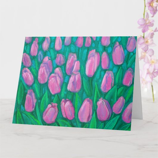 Roze Tulpveld, Lente Bloemen Schilderij Kaart (Orchidee)