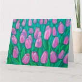 Roze Tulpveld, Lente Bloemen Schilderij Kaart (Voorkant)
