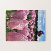 Roze tulpveld met hete luchtballon, Oregon Legpuzzel (Horizontaal)