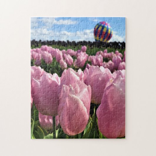 Roze tulpveld met hete luchtballon, Oregon Legpuzzel (Verticaal)