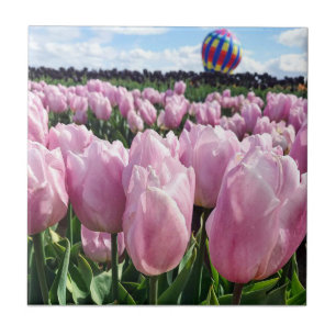 Roze Tulpveld met luchtballon, Oregon Tegeltje