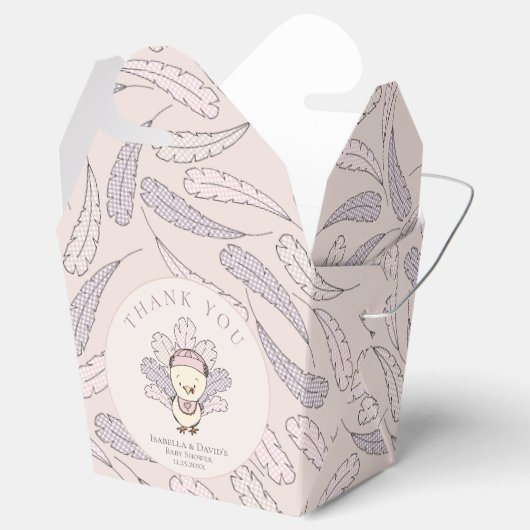 Roze Turkije & Veren Herfst Meisje Baby shower Bedankdoosjes (Geopend)