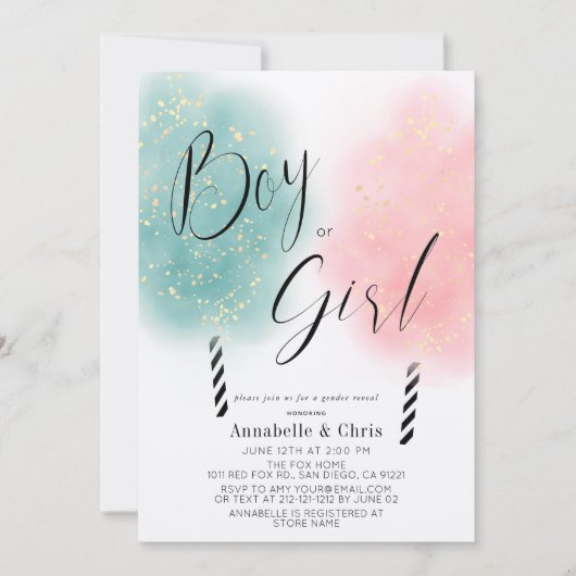 Roze & Turkoois Suikerspin Geslacht bekendmaking Kaart (Voorkant)