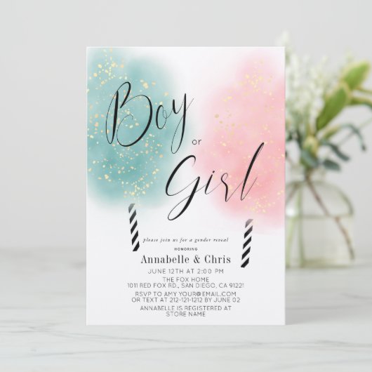 Roze & Turkoois Suikerspin Geslacht bekendmaking Kaart (Staand voorkant)