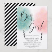 Roze & Turkoois Suikerspin Geslacht bekendmaking Kaart (Voorkant / Achterkant)