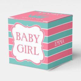 Roze Turquois Stripes Baby shower Vak 2"x 2" Bedankdoosjes