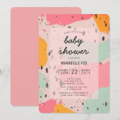 Roze Turquoise Abstract Baby shower Uitnodiging (Voorkant / Achterkant)