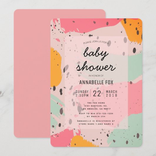 Roze Turquoise Abstract Baby shower Uitnodiging (Voorkant / Achterkant)