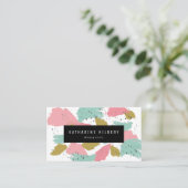 Roze Turquoise Abstract schilderij Visitekaartje (Staand voorkant)