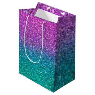 Roze Turquoise Aqua Blauw & Paarse Glitter Medium Cadeauzakje