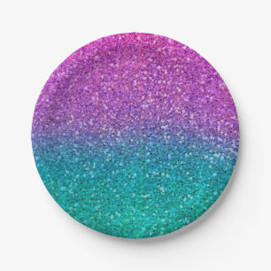 Roze Turquoise Aqua Blauwe & Paarse Glitter Feestj Papieren Bordje