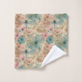 Roze Turquoise Beige Aquarel Bloemen Libel  Bad Handdoek (Wasdoekje)