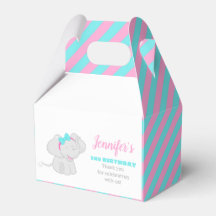 Roze Turquoise Birthday Favor Box met olifant