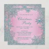 Roze Turquoise Blauwe Sneeuwvlok Kerstfeestje Kaart (Voorkant / Achterkant)