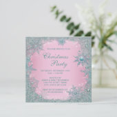 Roze Turquoise Blauwe Sneeuwvlok Kerstfeestje Kaart (Staand voorkant)