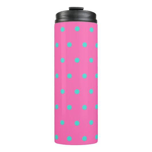 Roze Turquoise Blauwe Stippen Thermosbeker (Voorkant)