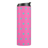 Roze Turquoise Blauwe Stippen Thermosbeker (Gedraaid links)