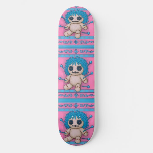 Roze + Turquoise Blauwe Voodoo Doll Persoonlijk Skateboard (Voorkant)