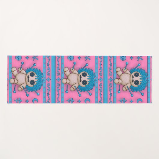 Roze + Turquoise Blauwe Voodoo Doll Yogamat (Voorkant (horizontaal))