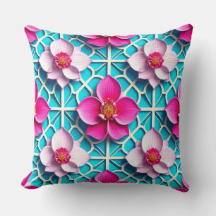 Roze Turquoise Bloem Geometrische Bloem Kussen