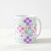 Roze, turquoise, bloem koffiemok (Voorkant rechts)
