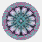 Roze & Turquoise Bloem Mandala Ronde Sticker (Voorkant)