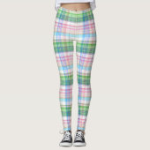 Roze Turquoise Blue Lime Green Pset Tartan Check Leggings (Voorkant)