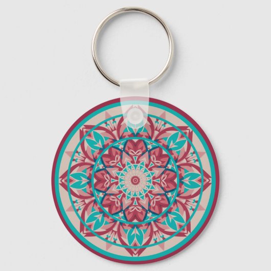 Roze & Turquoise Boho Mandala Sleutelhanger (Voorkant)