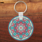 Roze & Turquoise Boho Mandala Sleutelhanger (Voorkant)