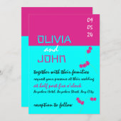 Roze turquoise bruiloft kaart (Voorkant / Achterkant)