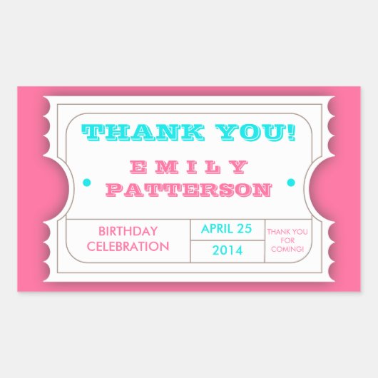 Roze Turquoise Carnaval Dank u Ticket Sticker (Voorkant)