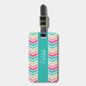 Roze Turquoise Chevron Naam Bagagelabel (Voorkant verticaal)
