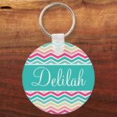Roze Turquoise Chevron Naam Sleutelhanger (Voorkant)