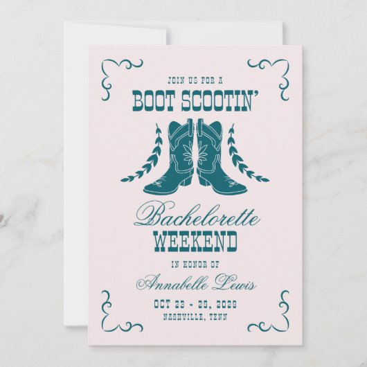 Roze Turquoise Cowgirl Vrijgezellen Social Club Kaart (Voorkant)