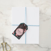Roze & Turquoise Donkere Bloemige Trouw Dank je Cadeaulabel (Met Touw)