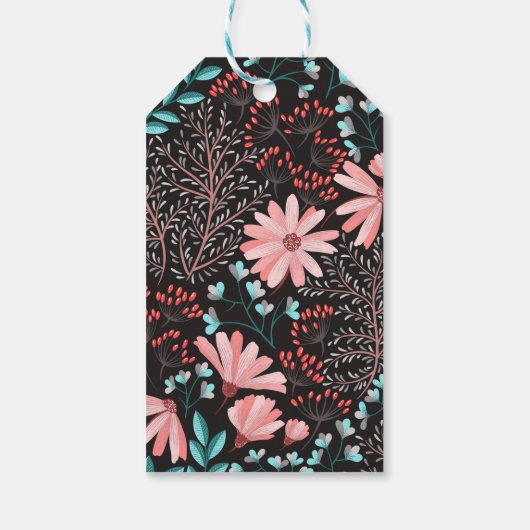 Roze & Turquoise Donkere Bloemige Trouw Dank je Cadeaulabel (Achterkant)