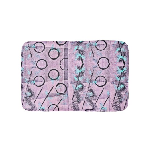 Roze, Turquoise en Abstract zwart Badmat (Voorkant)