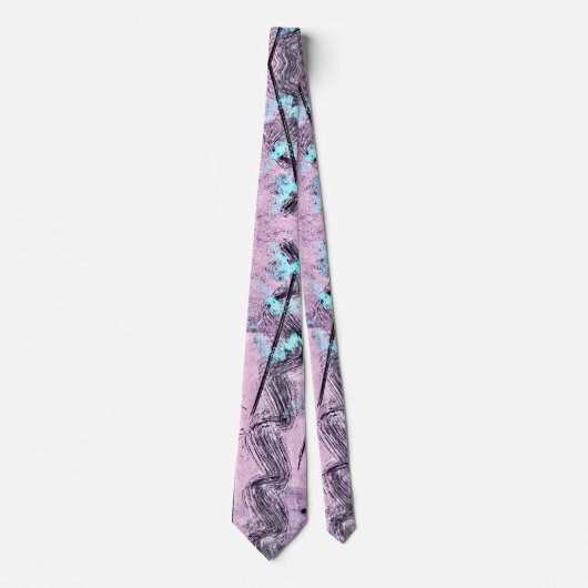 Roze, Turquoise en Abstract zwart Stropdas (Voorkant)