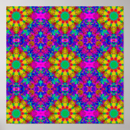 Roze Turquoise en geel Retropatroonpatroon Poster