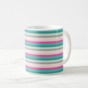 Roze turquoise en grijze gestreepte koffiemok