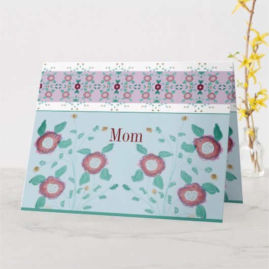 Roze turquoise en licht blauw kaart (Gele Bloem)