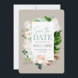Roze, turquoise en orchidee tropische bloem save the date<br><div class="desc">Roze,  turquoise en orchidee tropisch bloemmotief. Mooie moderne scripttekst. Maakt deel uit van een collectie.</div>