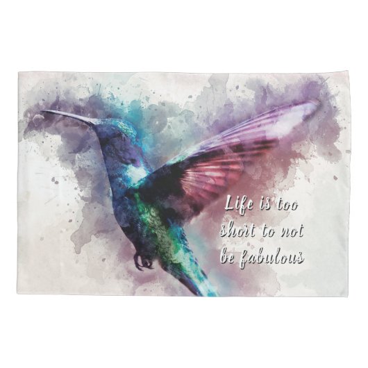 Roze, Turquoise en Paarse Waterverf Hummingbird Kussensloop (Achterkant)