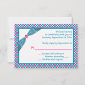 Roze, Turquoise en White Polka Dot Reply Card RSVP Kaartje (Voorkant)