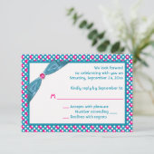 Roze, Turquoise en White Polka Dot Reply Card RSVP Kaartje (Staand voorkant)