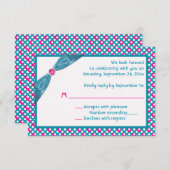 Roze, Turquoise en White Polka Dot Reply Card RSVP Kaartje (Voorkant / Achterkant)