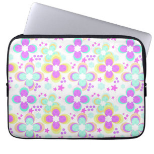 Roze, turquoise, floraal laptop sleeve