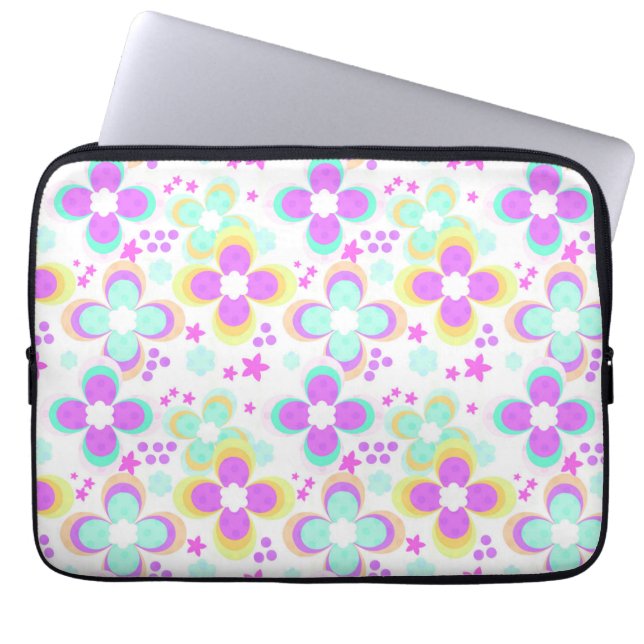 Roze, turquoise, floraal laptop sleeve (Voorkant)