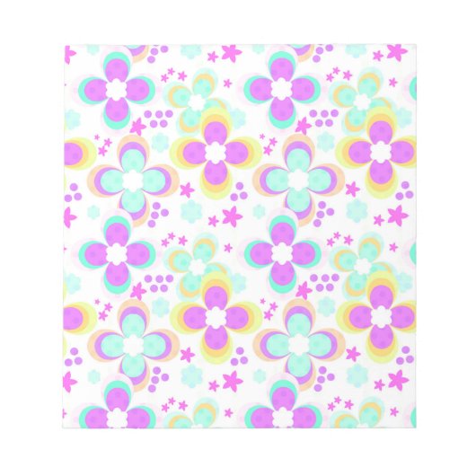 Roze, turquoise, floraal notitieblok (Voorkant)