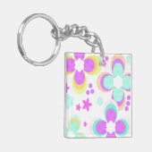 Roze, turquoise, floraal sleutelhanger (Voorkant Links)